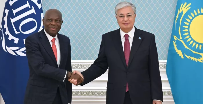 ILO Director-General Gilbert F. Houngbo with President of Kazakhstan Kassym-Jomart Tokayev