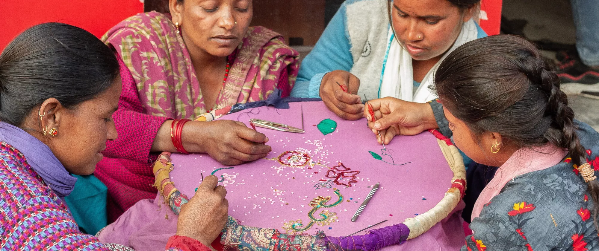 Group of women doing hand embroidery